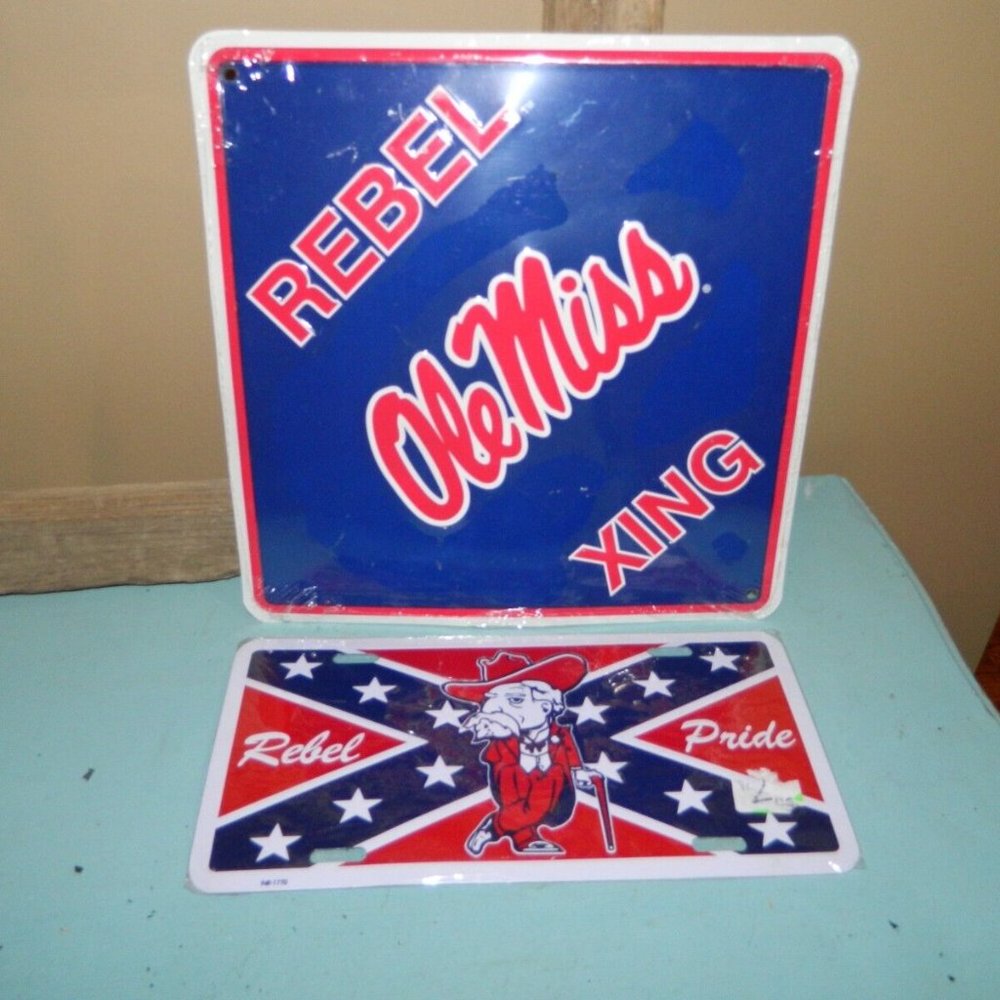 Ole Miss Rebel Pride Colonel Reb Metal License Plate Lot